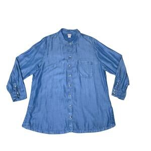 Chico's Long Denim Button Down Shirt Size XXL Blue Welkin Wash Chambray Casual